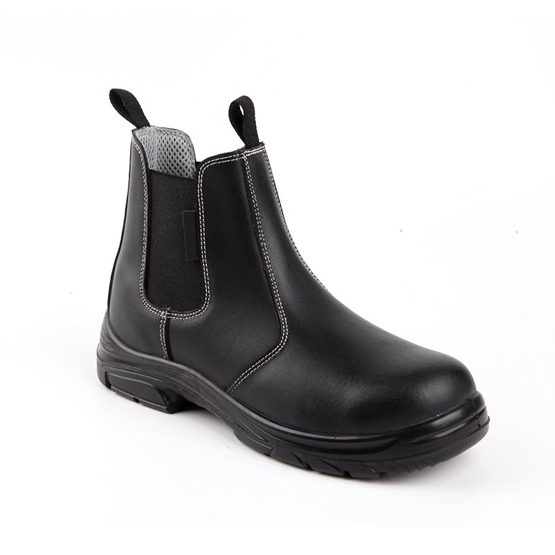 Botas de trabajo de construcción antideslizantes de cuero liso de corte medio